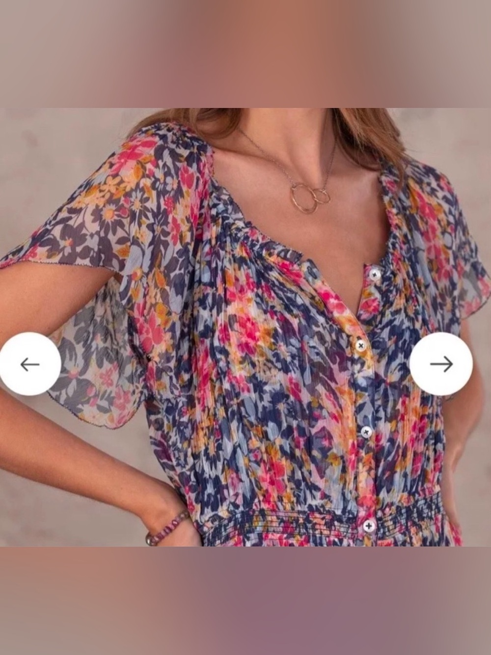 Sundance L Flutter Sleeve Knee Length Button Floral Dress Garden Party Travel - Picture 12 of 12